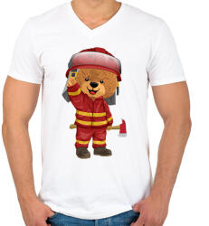 printfashion Tűzoltó maci - Férfi V-nyakú póló - Fehér (9476195)