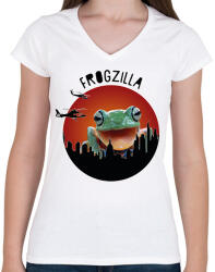 printfashion Frogzilla - Női V-nyakú póló - Fehér (7181182)