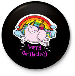 printfashion Unikornis szülinap - Kitűző, hűtőmágnes - Fekete (3095781)