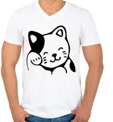 printfashion Cica - Férfi V-nyakú póló - Fehér (15099125)