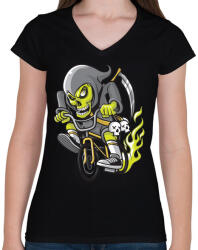 printfashion BMX kaszás - Női V-nyakú póló - Fekete (13280)