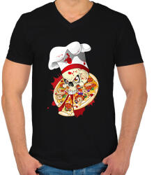printfashion Pizza Koponya Szakács - Férfi V-nyakú póló - Fekete (1785799)