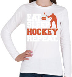 printfashion Eat Sleep Hockey Repeat - Női hosszú ujjú póló - Fehér (11532132)