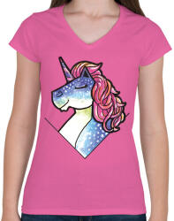 printfashion Unikornis vízfesték - Női V-nyakú póló - Rózsaszín (1495779)