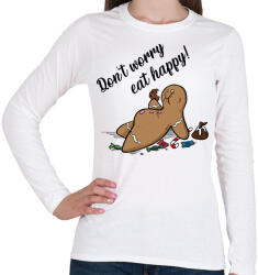 printfashion Don't worry eat happy - Női hosszú ujjú póló - Fehér (14946653)