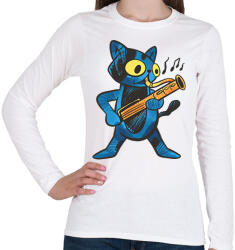 printfashion Zenész cica - Női hosszú ujjú póló - Fehér (9614425)