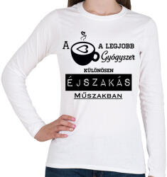 printfashion ÉJSZAKÁS MŰSZAK - Női hosszú ujjú póló - Fehér (252845)