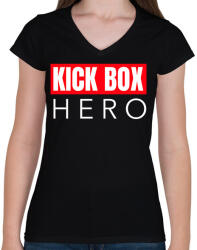 printfashion KICK BOX HERO - Női V-nyakú póló - Fekete (9462963)