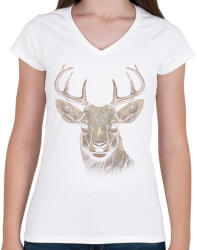 printfashion Szarvas - Női V-nyakú póló - Fehér (14023410)