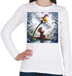 printfashion Cuki kis egér esőben - Női hosszú ujjú póló - Fehér (15996857)