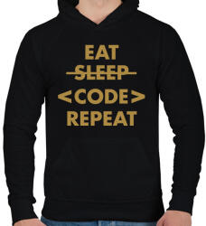 printfashion Eat, Code, Repeat - Férfi kapucnis pulóver - Fekete (7239795)