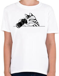 printfashion Macska fotózik - Gyerek póló - Fehér (10285761)