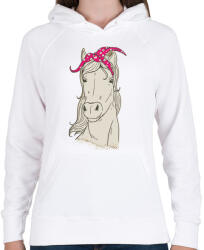 printfashion Ló lila pöttyös kendővel - Női kapucnis pulóver - Fehér (4206944)