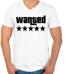 printfashion WANTED ★★★★★ (GTA) - Férfi V-nyakú póló - Fehér (5796346)
