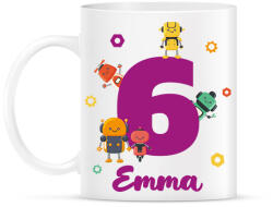 printfashion Robotos születésnap - Névvel - Bögre - Fehér (13581661)