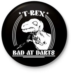 printfashion T-rex - Bad at darts - Kitűző, hűtőmágnes - Fekete (11742534)