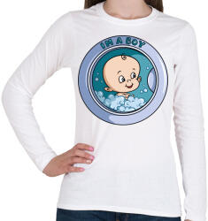 printfashion Kisfiú a mosógépben - Női hosszú ujjú póló - Fehér (446878)