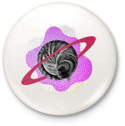 printfashion Pink cat planet - Kitűző, hűtőmágnes - Fehér (6313857)