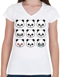 printfashion cute-panda-emoji - Női V-nyakú póló - Fehér (4717723)