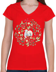 printfashion Karácsonyi maci - Női V-nyakú póló - Piros (5440645)