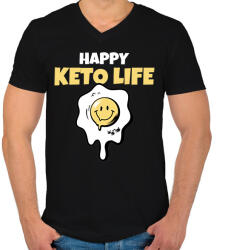 printfashion HAPPY KETO LIFE - Férfi V-nyakú póló - Fekete (10460067)