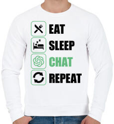 printfashion Eat, sleep, Chat, Repeat - Férfi pulóver - Fehér (14581795)