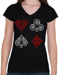 printfashion Póker szimbólumok - Női V-nyakú póló - Fekete (2919437)