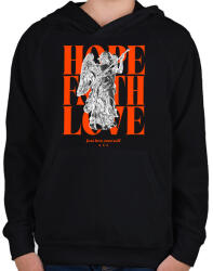 printfashion Hope Faith Love - Gyerek kapucnis pulóver - Fekete (14272668)