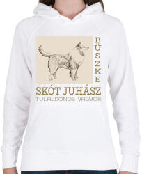 printfashion Büszke tulajdonos - Skót juhász - Női kapucnis pulóver - Fehér (6302323)