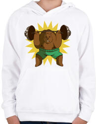 printfashion Súlyemelő medve - Gyerek kapucnis pulóver - Fehér (7562571)