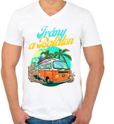 printfashion Irány a Balaton - Férfi V-nyakú póló - Fehér (13927444)