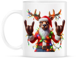 printfashion Vicces karácsonyi rocker party rénszarvas / szarvas - Mikulás ruhában - Bögre - Fehér (15220348)