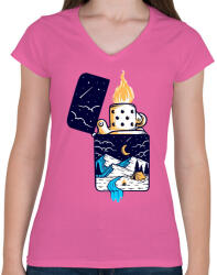 printfashion Gyújtó - Női V-nyakú póló - Rózsaszín (5191763)