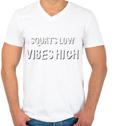 printfashion Squats low, vibes high. - Férfi V-nyakú póló - Fehér (2466643)