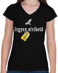 printfashion ingyen elvihető - Női V-nyakú póló - Fekete (1438946)