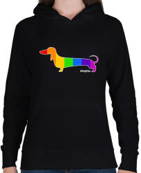 printfashion Szivárvány testű tacskó - Női kapucnis pulóver - Fekete (13418094)