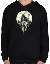 printfashion Kaszás motoron - Gyerek kapucnis pulóver - Fekete (92554)