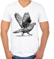 printfashion Galamb rajz - Férfi V-nyakú póló - Fehér (16693012)