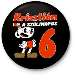 printfashion Cuphead Szülinap - Egyedi névvel - Kitűző, hűtőmágnes - Fekete (7019508)