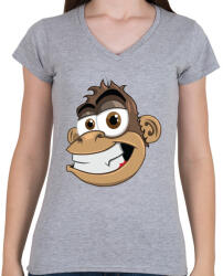 printfashion Monkey - Női V-nyakú póló - Sport szürke (859447)