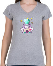 printfashion Cheer cica - Női V-nyakú póló - Sport szürke (13551851)