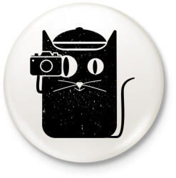 printfashion Kamerás cica - Kitűző, hűtőmágnes - Fehér (4043065)