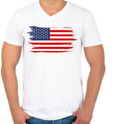 printfashion Amerikai zászló - Férfi V-nyakú póló - Fehér (4842367)