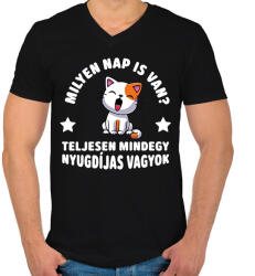 printfashion Milyen nap is van? - Férfi V-nyakú póló - Fekete (9064327)