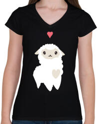 printfashion Alpaca - fehér - Női V-nyakú póló - Fekete (5315250)