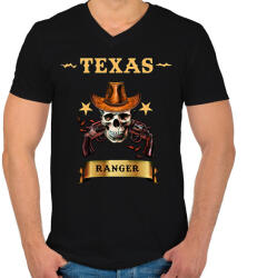 printfashion TEXAS RANGER SKULL - Férfi V-nyakú póló - Fekete (1559735)