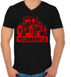 printfashion Földművelő MTZ - Férfi V-nyakú póló - Fekete (6043069)