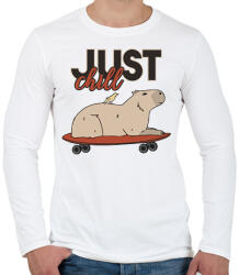 printfashion Just chill - Capybara - Férfi hosszú ujjú póló - Fehér (12748187)