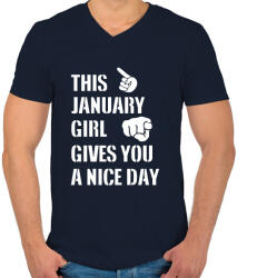 printfashion Ez a januári csaj szép napot kíván neked - Férfi V-nyakú póló - Sötétkék (1365684)