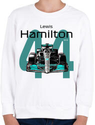 printfashion Lewis Hamilton 44 autóversenyző - fekete felirat - Gyerek pulóver - Fehér (16043534)